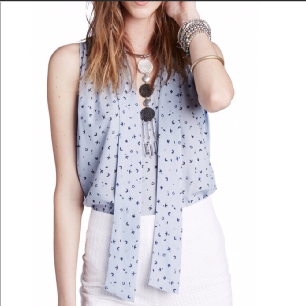 NWT Free People Blue Print Tie Hi Lo Top Sz XS